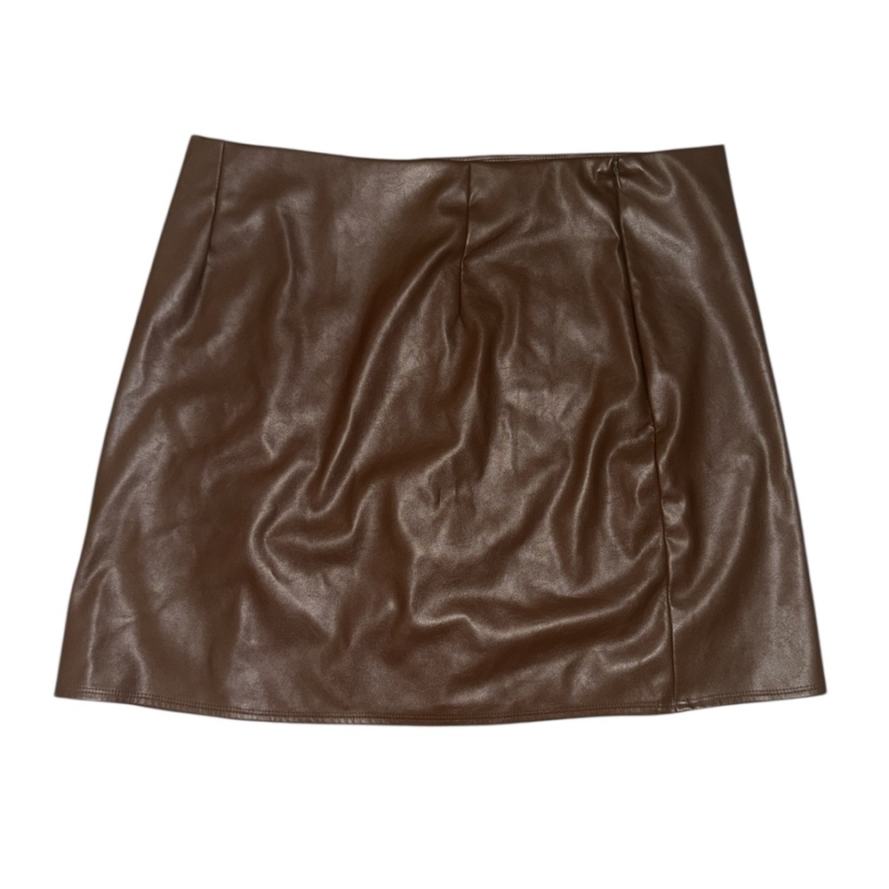Old navy fitted mini skirt faux leather in espresso bark brown women’s size XL - Picture 6 of 10